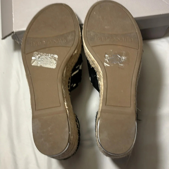 Franco Sarto Carma Black White Pony Calfhair Leather Wedge Sandals - Picture 9 of 13